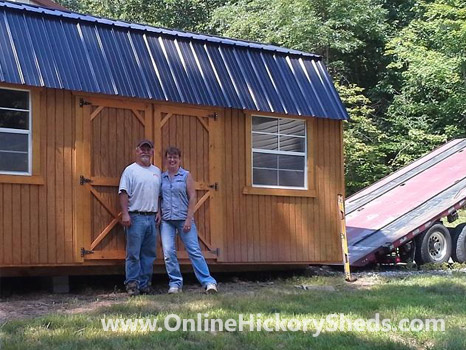 A couple happy with their new Hickory Shed