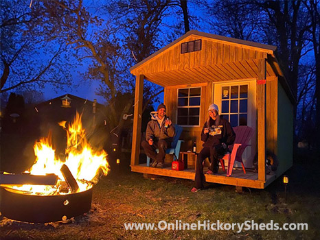 Enjoying our Hickory Shed Front Porch by campfire