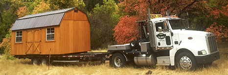 Hickory Shed being delivered on a fall morning