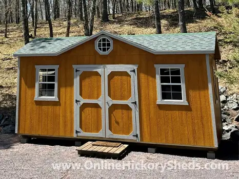 Stained Old Hickory Utility Shed with Gable Dormer