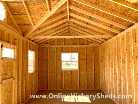 Old Hickory Side Utility Shed with a Gable Dormer inside view