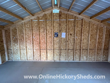 Hickory Sheds Side Gable interior roof peak